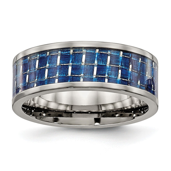 Titanium Polished w/ Blue Carbon Fiber Inlay Band - Birthstone Company