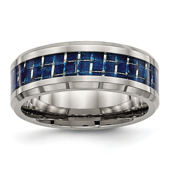 Titanium Polished w/ Blue Carbon Fiber Inlay Band - Birthstone Company