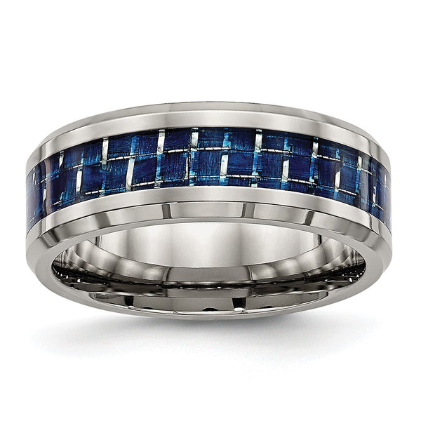 Titanium Polished w/ Blue Carbon Fiber Inlay Band - Birthstone Company