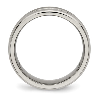 Titanium Polished Grooved CZ Ring - Birthstone Company