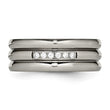 Titanium Polished Grooved CZ Ring - Birthstone Company
