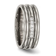 Titanium Polished Grooved CZ Ring - Birthstone Company
