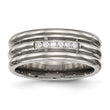 Titanium Polished Grooved CZ Ring - Birthstone Company