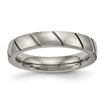 Titanium Polished Grooved Ring - Birthstone Company