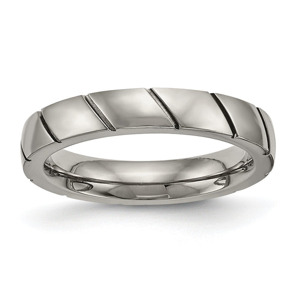 Titanium Polished Grooved Ring - Birthstone Company