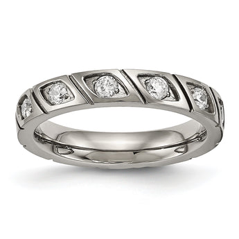 Titanium Polished Grooved CZ Ring - Birthstone Company