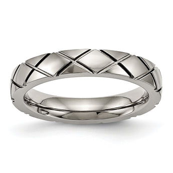 Titanium Polished Criss Cross Grooved Ring - Birthstone Company