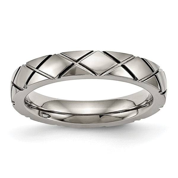 Titanium Polished Criss Cross Grooved Ring - Birthstone Company