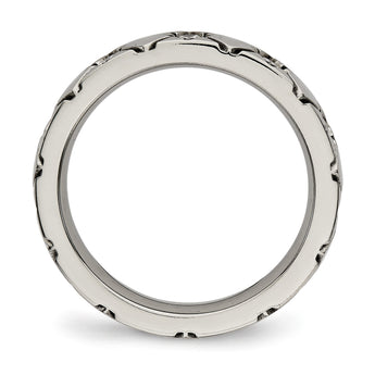 Titanium Polished Criss Cross Grooved CZ Ring - Birthstone Company