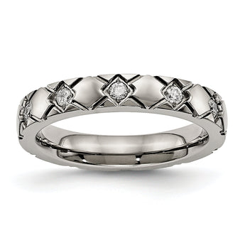 Titanium Polished Unisex Wedding Band with CZ Criss Cross Design - 8