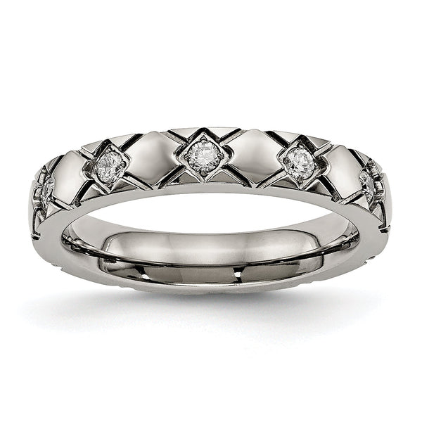 Titanium Polished Unisex Wedding Band with CZ Criss Cross Design - 8