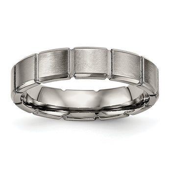 Titanium Unisex Wedding Band with Grooved Brushed & Polished Finish - 8