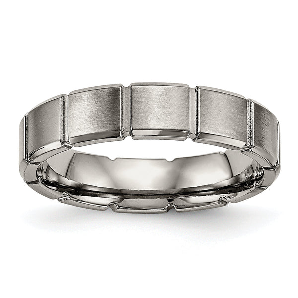 Titanium Unisex Wedding Band with Grooved Brushed & Polished Finish - 8