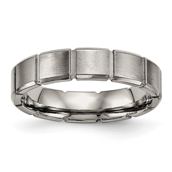 Titanium Brushed/Polished Grooved Ring - Birthstone Company