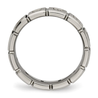 Titanium Brushed/Polished Grooved CZ Ring - Birthstone Company