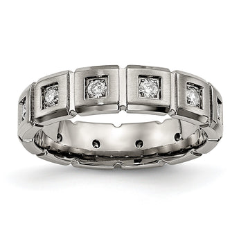 Titanium Brushed/Polished Grooved CZ Ring - Birthstone Company