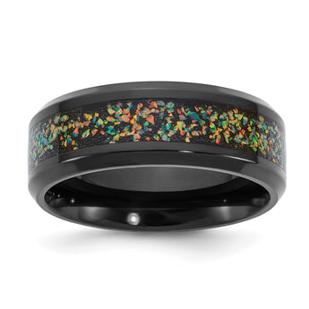 Opal Inlay Wedding Band in Black Titanium, 8mm