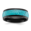 Chisel Titanium Polished Black IP-plated with Imitation Turquoise Inlay 8mm Band