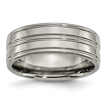 Titanium Polished Unisex 8mm Grooved Wedding Band - 9