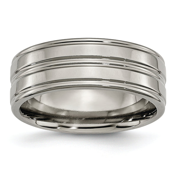 Titanium Polished Unisex 8mm Grooved Wedding Band - 9