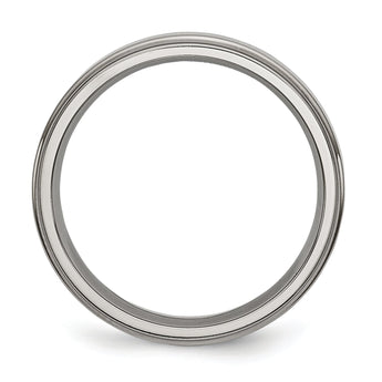 Titanium Polished Unisex Wedding Band with Ridged Edge Engravable - 10.5