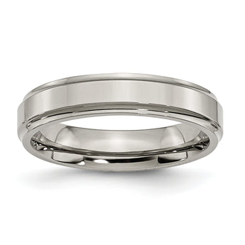 Titanium Polished Unisex Wedding Band with Ridged Edge Engravable - 10.5
