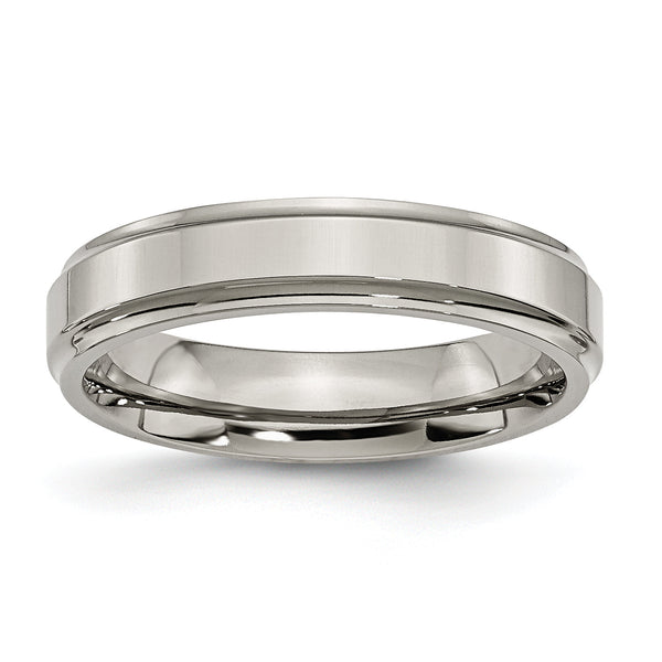 Titanium Polished Unisex Wedding Band with Ridged Edge Engravable - 10.5