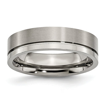 Titanium Grooved 6mm Polished Brushed Unisex Engravable Wedding Band - 7