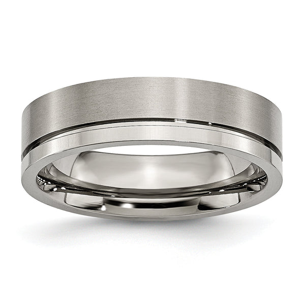Titanium Grooved 6mm Polished Brushed Unisex Engravable Wedding Band - 6.5