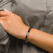 Titanium Polished CZs Black Leather Bracelet - Birthstone Company