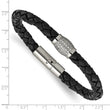 Titanium Polished CZs Black Leather Bracelet - Birthstone Company