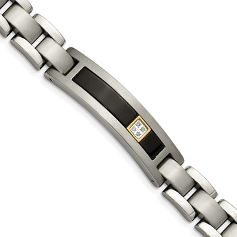 Titanium with 14K Gold Brushed and Polished with Black Onyx .05 carat Diamond Bracelet for Men 8 in - Birthstone Company