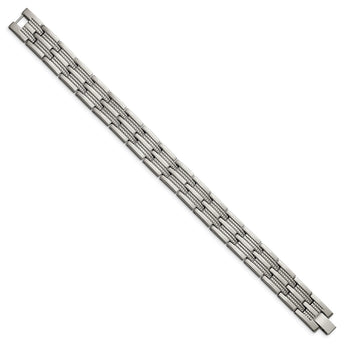 Titanium Polished & Textured w/Syn. Germanium 8.5in Link Bracelet - Birthstone Company