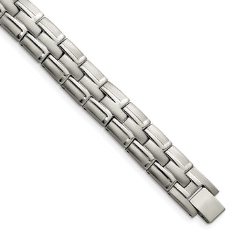 Titanium Brushed and Polished w/Syn. Germanium 8.5in Link Bracelet - Birthstone Company