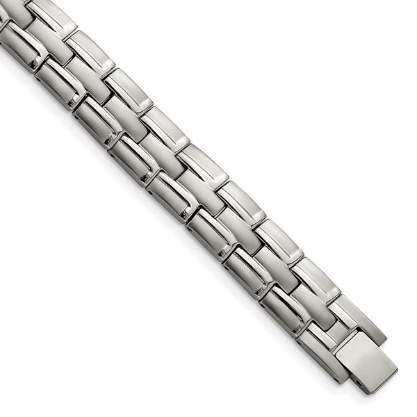 Titanium Brushed and Polished w/Syn. Germanium 8.5in Link Bracelet - Birthstone Company