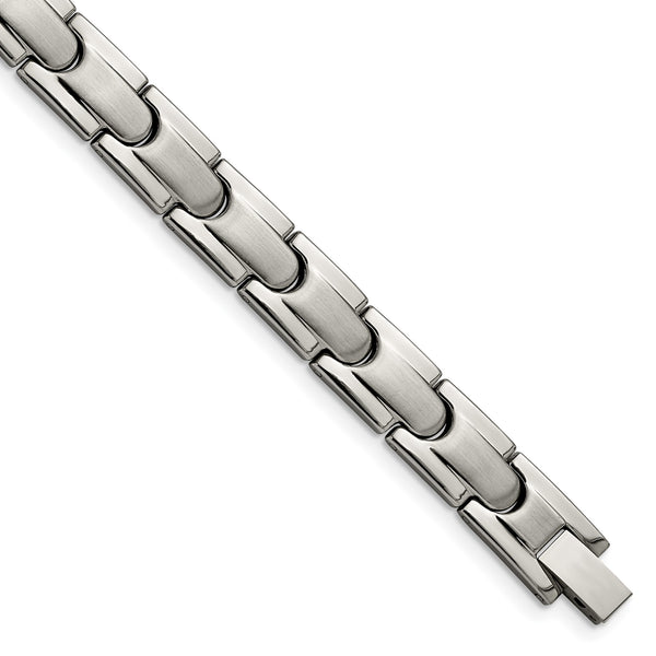 Titanium Brushed and Polished w/Syn. Germanium 8.5in Link Bracelet - Birthstone Company