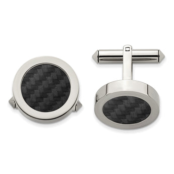 Titanium Polished w/Black Carbon Fiber Inlay Cuff Links - Birthstone Company