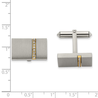 Titanium Brushed Yellow IP-plated CZs Rectangular Cuff Links - Birthstone Company