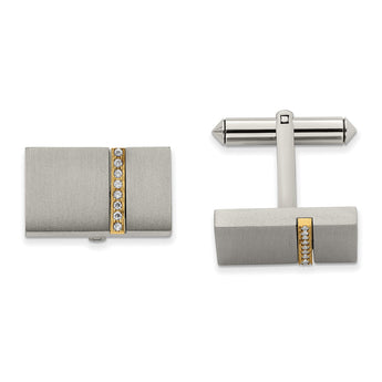 Titanium Brushed Yellow IP-plated CZs Rectangular Cuff Links - Birthstone Company