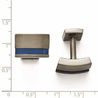 Titanium Grey Ti Brushed Blue Anodized Stripe Cuff Links - Birthstone Company