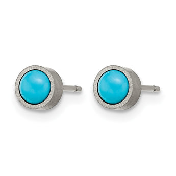 Titanium Brushed Blue Turquoise Stud Earrings - Birthstone Company