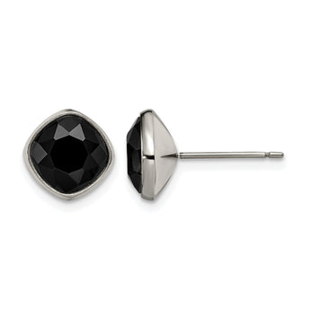 Titanium Polished Faceted Black Crystal Post Earrings - Birthstone Company