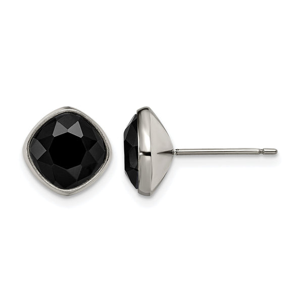 Titanium Polished Faceted Black Crystal Post Earrings - Birthstone Company