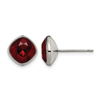Titanium Polished Faceted Red Crystal Post Earrings - Birthstone Company