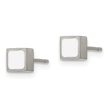 Titanium Brushed with White Enamel Square Post Earrings