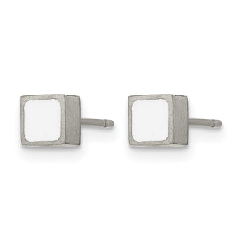 Titanium Brushed with White Enamel Square Post Earrings - Birthstone Company