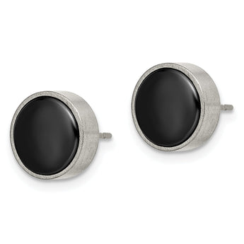 Titanium Brushed with Black Ceramic Circle Post Earrings