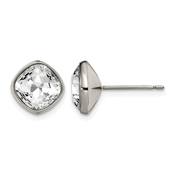 Titanium Polished Faceted Crystal Square Post Earrings - Birthstone Company