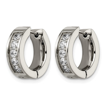 Titanium Polished with CZ 5.00mm Hinged Hoop Earrings - Birthstone Company