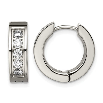 Titanium Polished with CZ 5.00mm Hinged Hoop Earrings - Birthstone Company